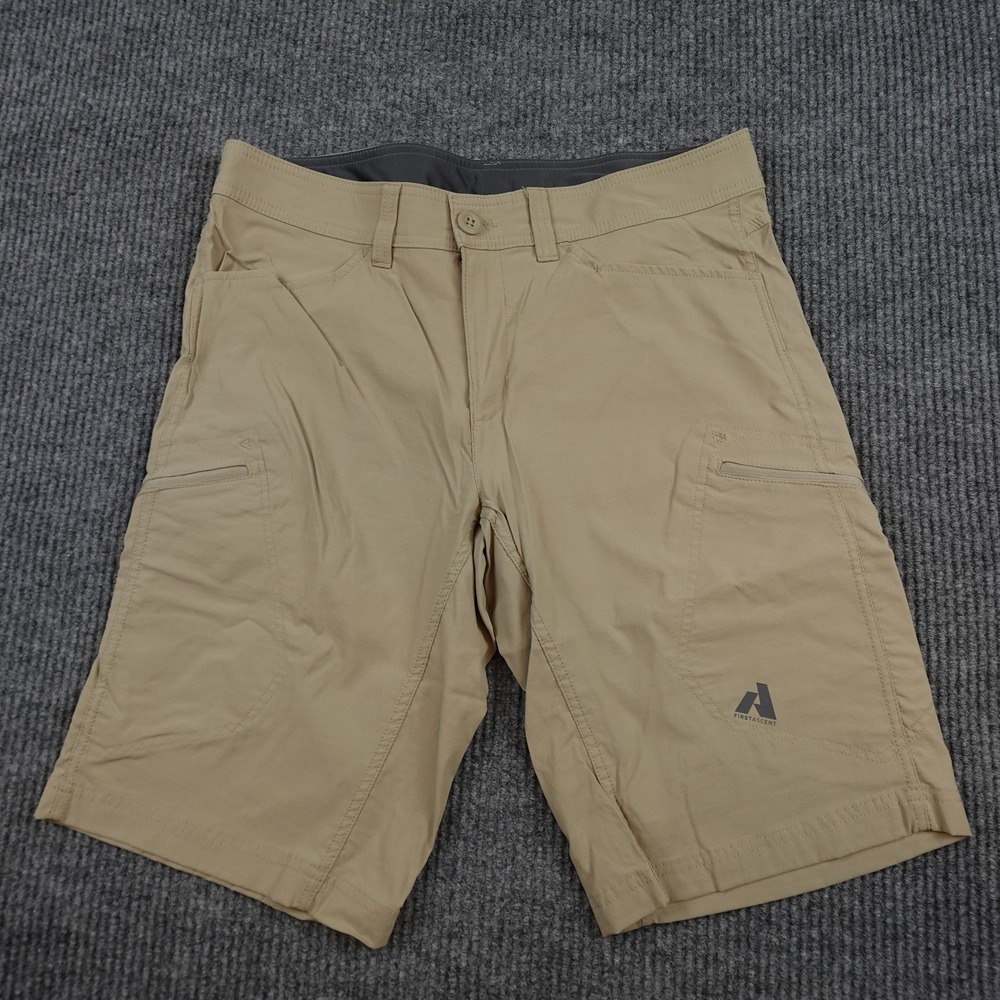 Eddie Bauer First Ascent Shorts Mens 34 Beige Nylon Stretch Hiking Zip Pockets